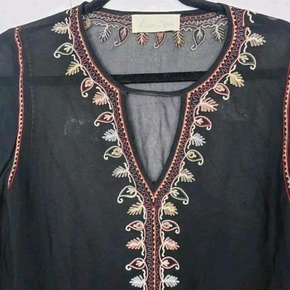 Anthropologie Love Sam Sheer & Embroidered Long Sleeve Women's Blouse Medium - Picture 4 of 9